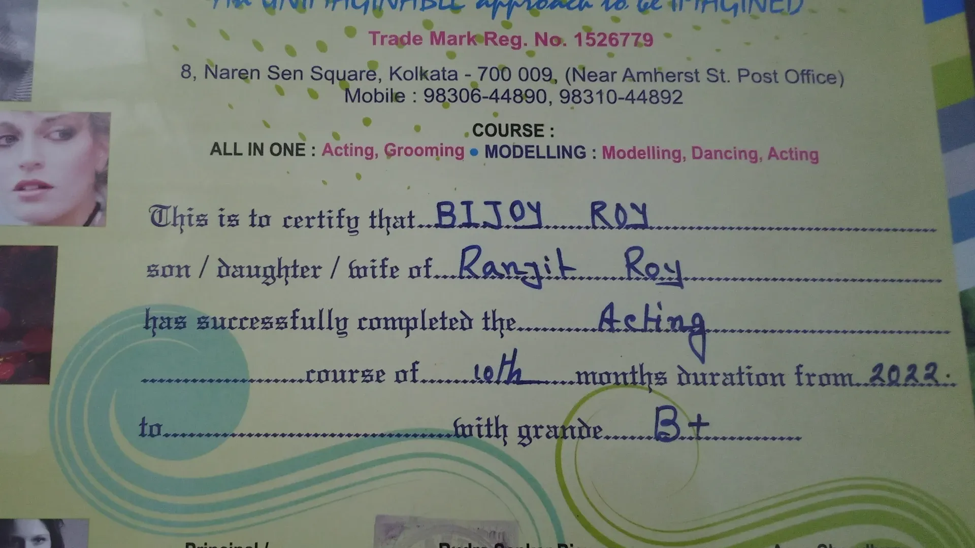Acting Course Certificate - SETC Institute, Kolkata